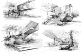 sketch landscape, house or building