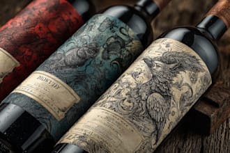design a wine label, gin, vodka, whisky, brandy, tequila, beer, whiskey, rum