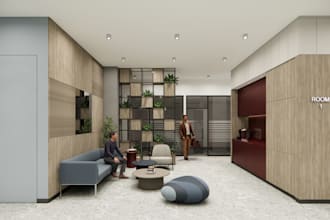 photorealistic office interior design and 3d rendering