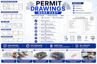prepare stamped architectural structural mep drawings for permit approval