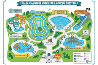create water park map, attraction map, recreation map, visitor map, vector map