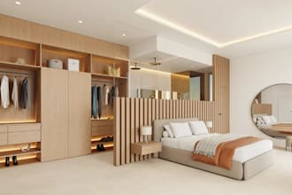 upscale 3d residential villa facade,outdoor space render,bedroom interior design