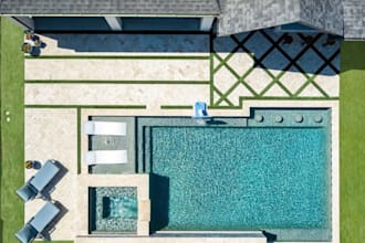 create resort style pool design, plumbing layout, pool heating and 3d landscape