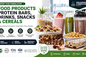 formulate food products, protein bars, drinks, snacks and cereals