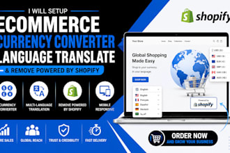 setup ecommerce currency converter language translate removed powered by shopify