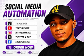 make social media bot, tiktok bot, youtube bot, instagram bot, twitter bot