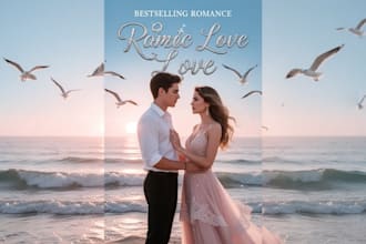 design a luxury romance book cover with ai beach sunset aesthetic