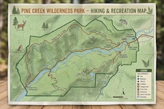 create hiking map, trail map, park map, outdoor adventure map, recreation map