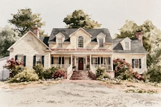 house in watercolor painting style