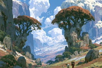 do professional landscape concept art in painterly style