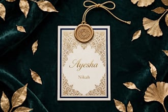 design luxury wedding monogram logo, dress tag and wax seal