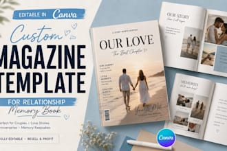 do editable canva custom magazine template design for relationship memory book