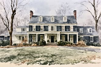 house in watercolor painting style