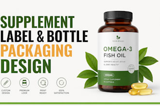 design premium supplement label, 3d bottle, packaging design
