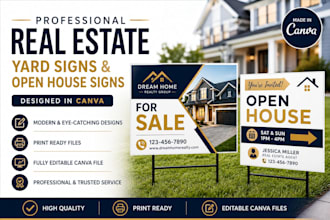 design professional real estate yard signs and open house signs in canva