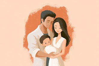 draw cute, minimalist family portrait illustration
