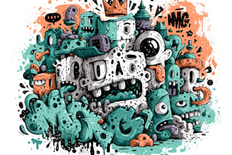 draw a hardcore punk rock chaos graffiti illustrations