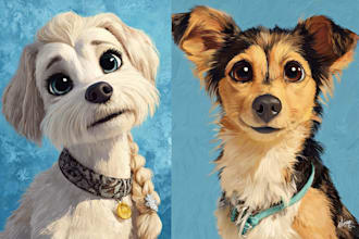 create a disney pets portrait illustration in disney style