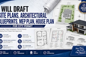 draft site plans, architectural blueprints, mep plan, house plan for city permit