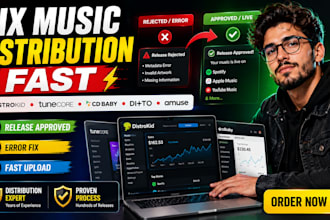 fix issue and distribute music using distrokid, ditto, tunecore, cd baby, amuse