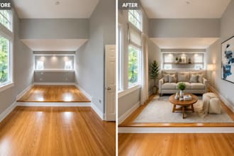 do realistic virtual staging for real estate listings and empty rooms renovation