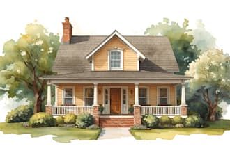 draw house illustration watercolor style