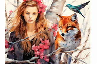 draw watercolor animal illustration art for you