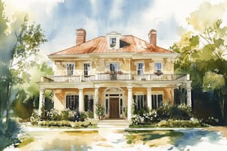 draw house illustration watercolor style