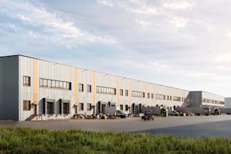 cgi 3d exterior warehouse retail,industrial load dock,logistic site plan render