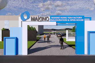 create 3d factory, industrial plant, manufacturing facility, plant model designs