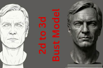 sculpt realistic 2d to 3d head bust custom 3d head model stl, 3d likeness