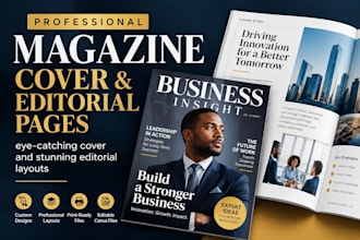 design a professional magazine cover and editorial pages