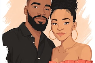 draw couple portrait for wedding illustration
