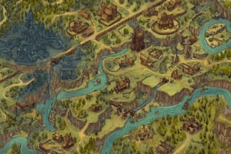 illustrate a detailed fantasy map for your fictional