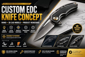 design custom edc knife concept, rhino with 3d cad models and product rendering