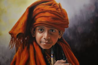 make artistic oil painting on oil canvas
