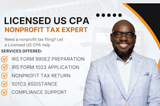 file irs form 990 ez, 990, 1023 tax return for nonprofit orgainizations as cpa