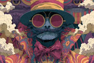 create psychedelic illustration, trippy art for album design