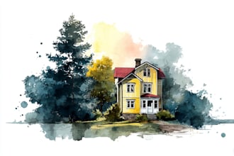 paint a watercolor house portrait or city space illustration