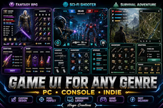 design premium game UI UX for PC console and indie games