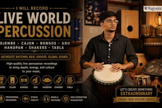 record live world percussion,djembe,cajon,bongos,udu,handpan,shakers,tabla