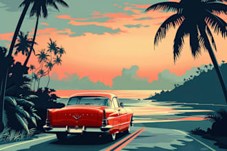make art deco, vintage, retro, modern travel poster or landscape illustration