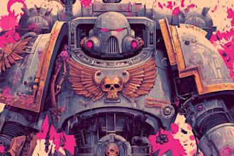 design a grimdark space marine or sci fi warrior concept art