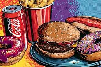draw a illustration of food pop art