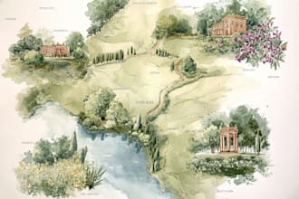 create a detailed watercolor map illustration
