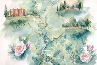 design a watercolor map illustration of your city or venue