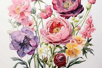 custom botanical watercolor illustration, hand painted art