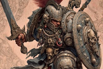 create dark sci fi character illustrations inspired by warhammer 40k