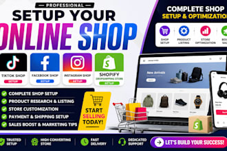 setup tiktok shop facebook shop instagram shop setup shopify dropshipping store