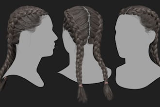 do 3d unreal engine hair groom, braid hair, metahuman hair model, hair card xgen